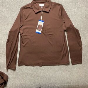 Women’s Greg Norman Brown Ribbed Long Sleeve 1/4 Zip Utility Pullover